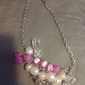 Pink and white costume necklace
